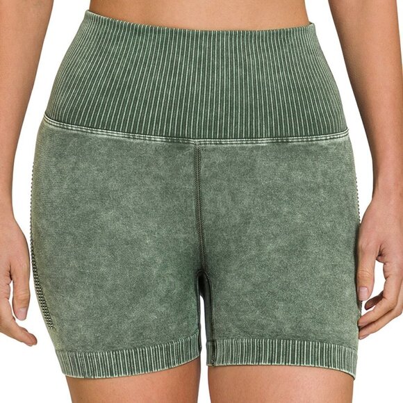 Zenana Outfitters Pants - Zenana Women's Stone Wash Seamless High Waist Bike Shorts